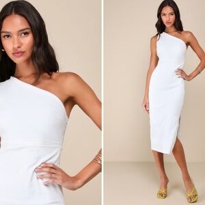 LULUS Bridal Bachelorette Engagement Bridal Shower Sexy One Shoulder Midi Dress